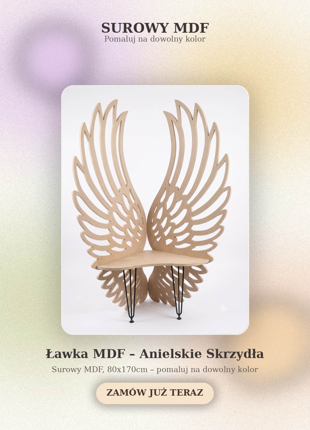 Ławka – Anielskie Skrzydła 80x170cm, surowy MDF
