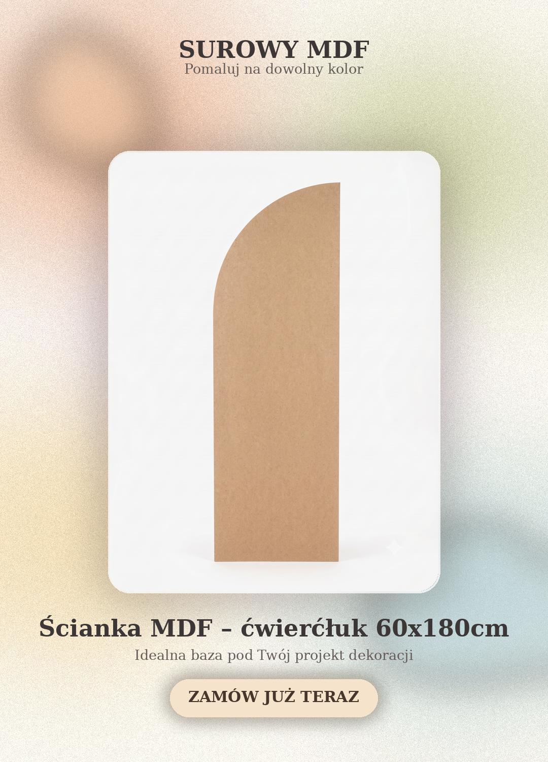 Ścianka MDF surowa – ćwierćłuk 60x180cm, 18mm
