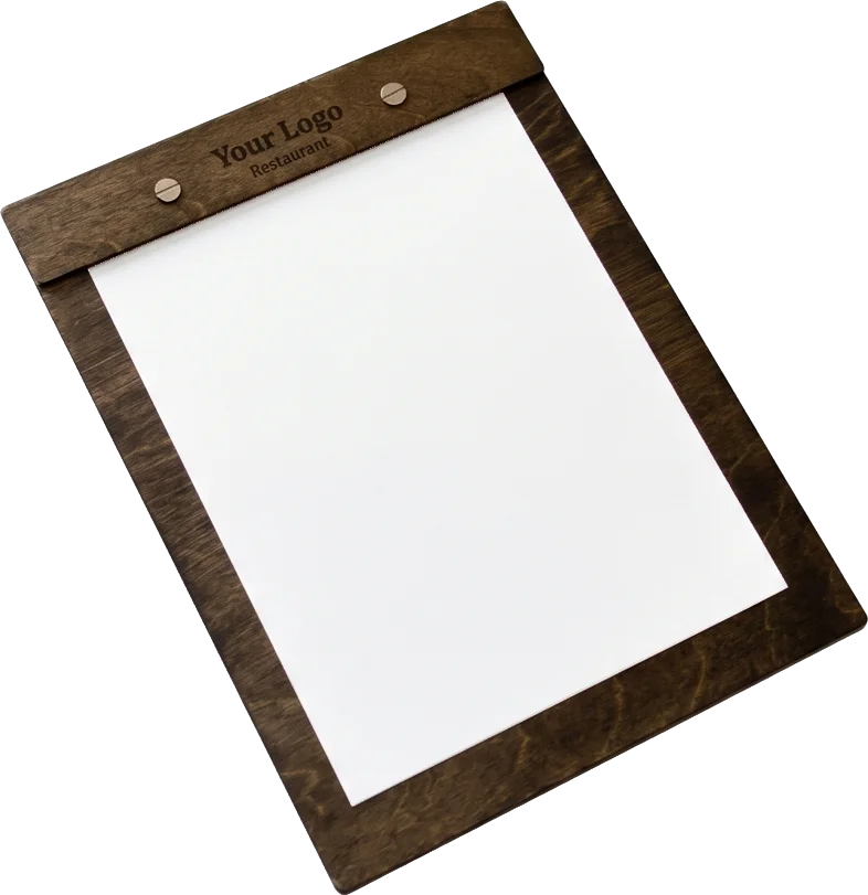 Drewniana podkładka na menu z logo