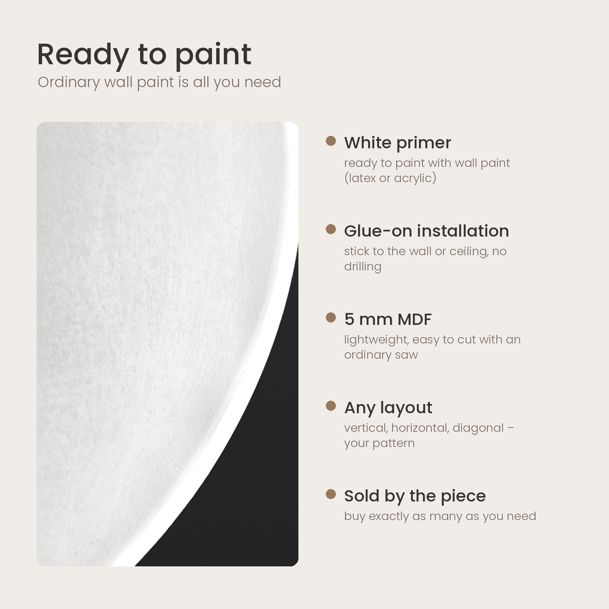 Half-circle 3D wall panel – white primer, ready to paint