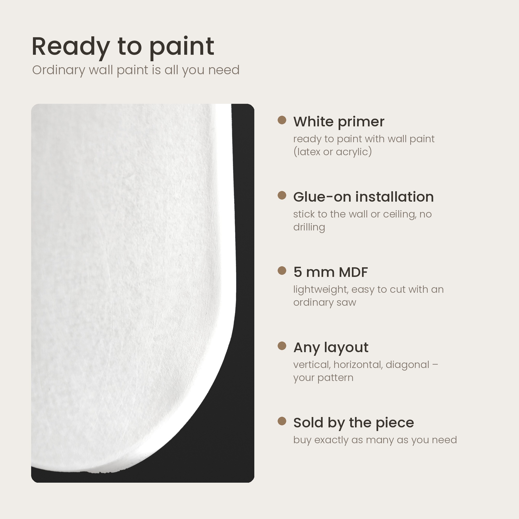Oval 3D wall panel – white primer, ready to paint