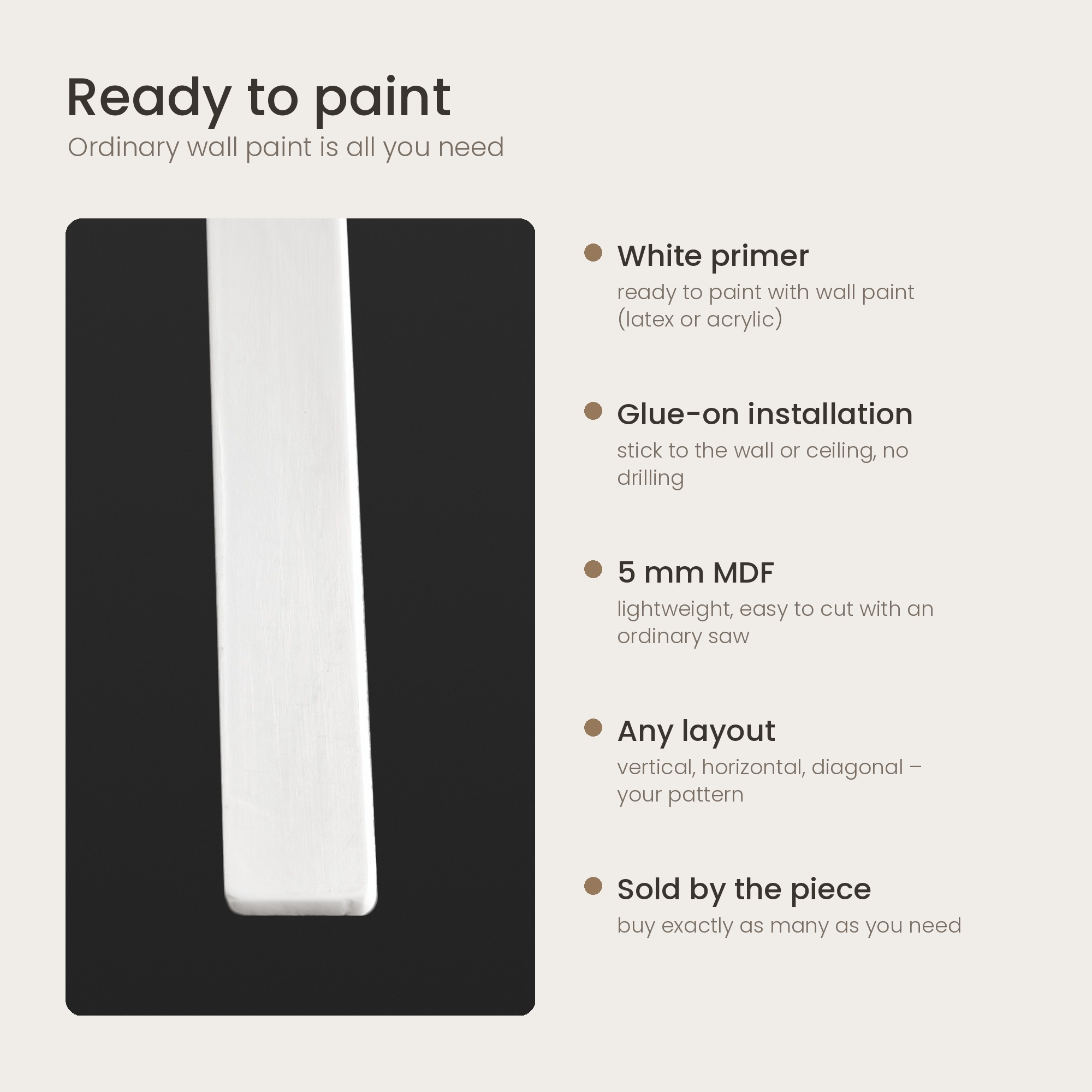 3D slat wall panel – white primer, ready to paint