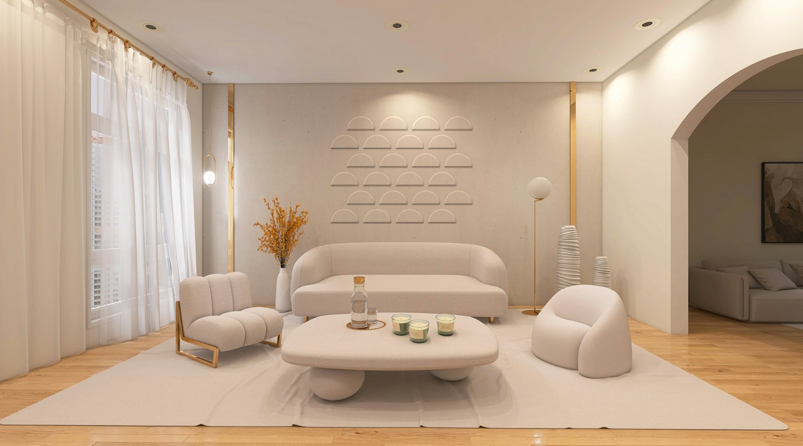 Panele ścienne 3D Wispero – wzór Łuski w salonie, pomalowane w kolorze ściany