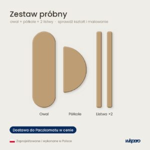 Zestaw próbny paneli ściennych 3D: owal, półkole i 2 listwy z MDF 5 mm z bezbarwnym podkładem