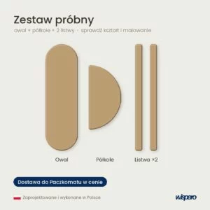 Zestaw próbny paneli ściennych 3D: owal, półkole i 2 listwy z MDF 5 mm, gotowe do malowania